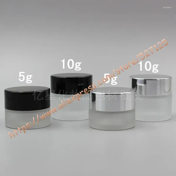 Bottiglie di stoccaggio 5 g/10 g Verdure di crema in vetro smerigliato trasparente con coperchio in alluminio argento/nero 5 ml/10 ml di cosmetico/crema per gli occhi/mini/contenitore campione