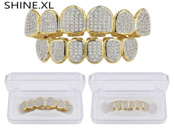 Denti da vampiro hip hop in argento oro grillz grillz top e fondo ghiacciato micro pavimentazione cz bling bling gioielli9836540