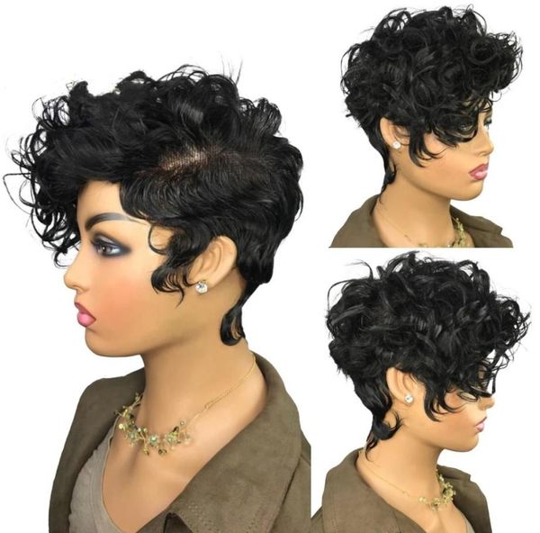 Cabelo humano brasileiro peruca encaracolada 250 Bob Pixie Cut Wigs para mulheres negras pré -explodidas Remy Daily Cosplay9410730