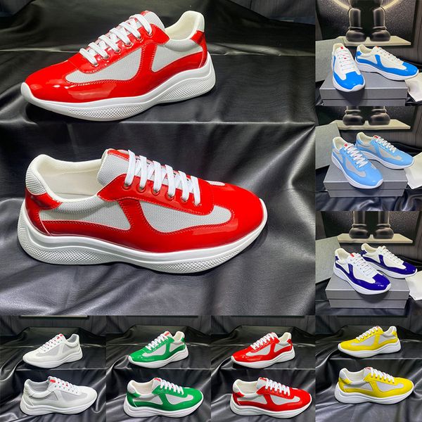 Sapatos casuais de designer de estilista da Copa das Américas para homens no centro de tênis com tênis de alto teto de couro patenteado Branco Azul Plataforma Luxo Chaussure 2024