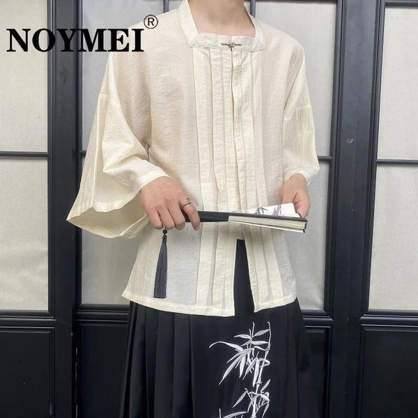 Herren lässige Hemden Noymei Vintage Style Sommer 2024 Chinesische Quadrathälfte Middle Sleeve Männer plissierte Design Feste Farbe All-Match Wa4360