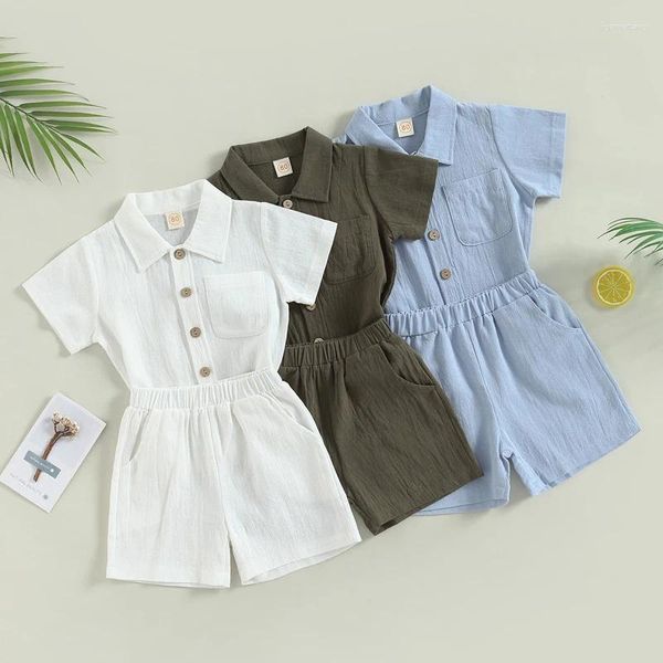 Roupas conjuntos de roupas meninos roupas de verão infantil infantil colorida casual lapel de lapela curta t-shirt tops shorts 2pcs Conjunto infantil