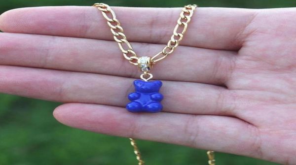 Подвесные ожерелья Gummy Bear Charm Collecle Crystal Jewelry Hip Hop Figaro Chain Check Choker Citp