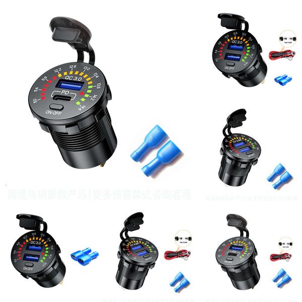 Nuovo socket di tipo C da 36W USB QC3.0 PD con caricatore di uscita digitale VoltMeter Switch per camion da golf da 12 V 24 V CARCHI