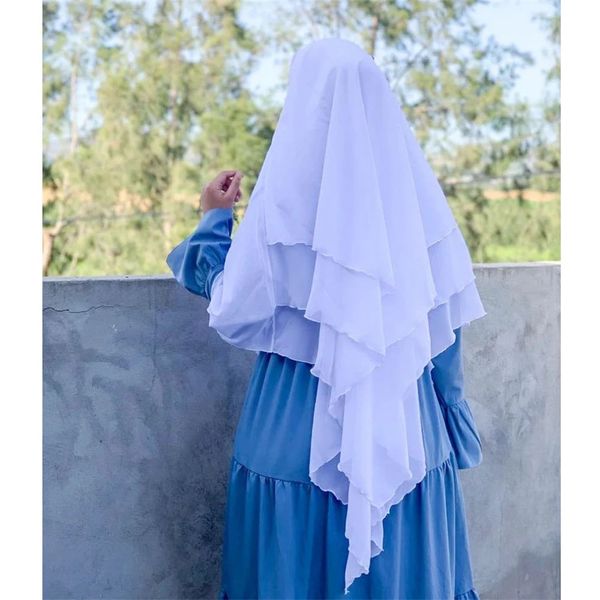 3 camadas hijabs Abaya Islã Long Khimar Roupas de oração femininas véu de capa de capa de capa de peru muçulmana Niqab ramadan eid toutdress240403