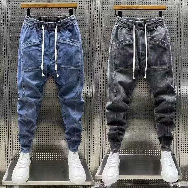 Herren Jeans Fashion 2024 Neuer Frühling Herbst Lose Herren Folienkordelpolar Big Boy Denim Casual Elastic Taille YK2 Streetwear Hosen D240417