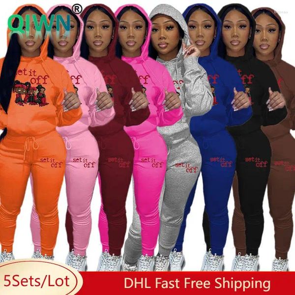 Frauen zweisteuelhafte Hosen 5 Massenartikel Großhandel Fleece Set Frauen Kapuzenpulse Sweatshirts Jogginghosen Casual Letter Print Tracksuits 10411