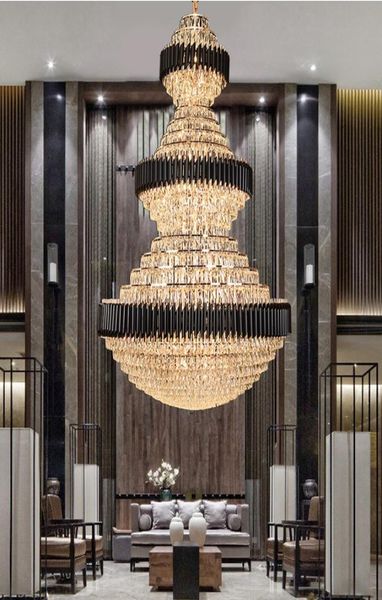 Top Luxury Treppe Kronleuchter Beleuchtung Große Heimdekoration Kristalllampen Moderne schwarze Leuchten Lobby El LED Lights LL8238660