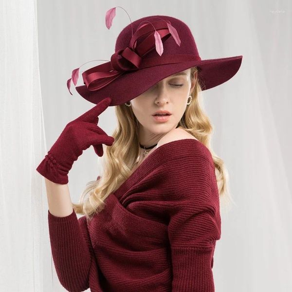 Beretti Lady Fedoras Hats Cappello di lana Elegante aristocratico largo brim worun cap joker modella femmina Regola A46