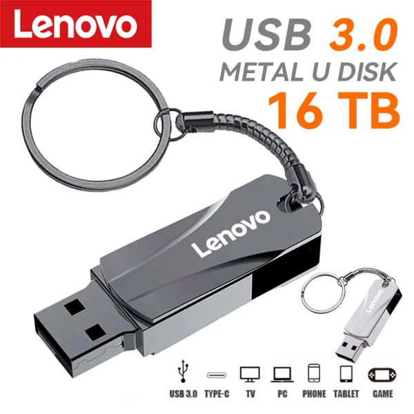 Cartas Lenovo Novo Super Mini Metal USB Flash Drive 128/256/512 GB Tiny Pendrive Memory Stick 1 TB 2TB Device de armazenamento Disco impermeável U