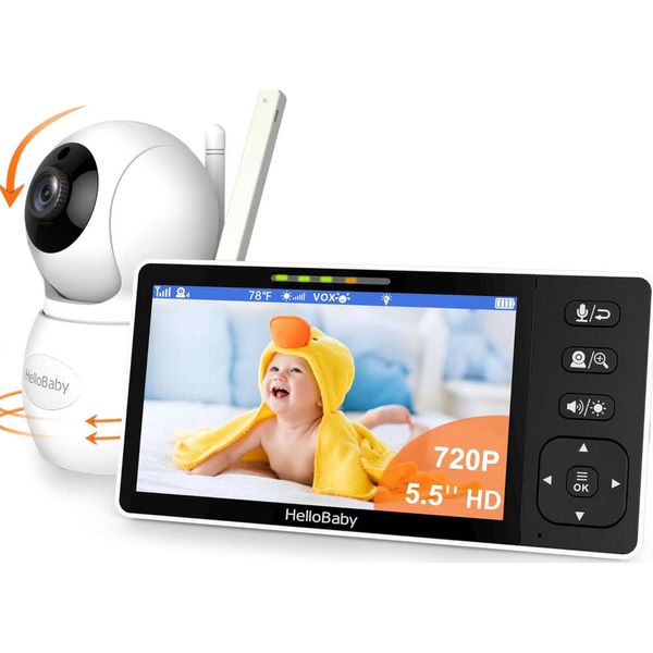 Hellobaby 720p Baby Monitor com câmera e áudio, monitor de vídeo Wi -Fi Pan Remote Pan Tilt Zoom Lide