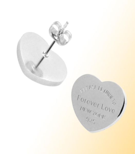 Integral Forever Love Design Women Stud Jóias inoxidáveis, por favor, vá para o coração Charms de 10mm de Brinco de 14 mm Silver Gold Rose2669783