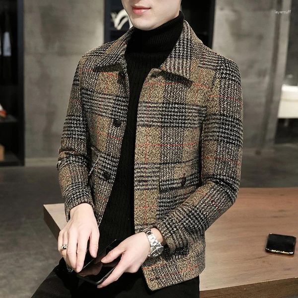 Herrenanzüge Hauptschub explosive Mode Casual Trend Plaid Mantel Männer Winter Kurzjacke Britisch -Stil Tweed Top