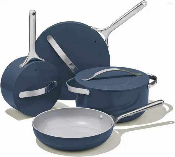 Cookwarware Defina um conjunto de cerâmica antiaderente de 12 peças - Navy PTFE PFOA Free Devetop Safe de fogão