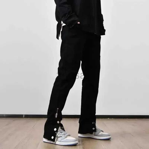 Jeans masculinos y2k mass preto colorida hip hop techwear masculino calças slim fit butter button zipper streetwear casual para d240417