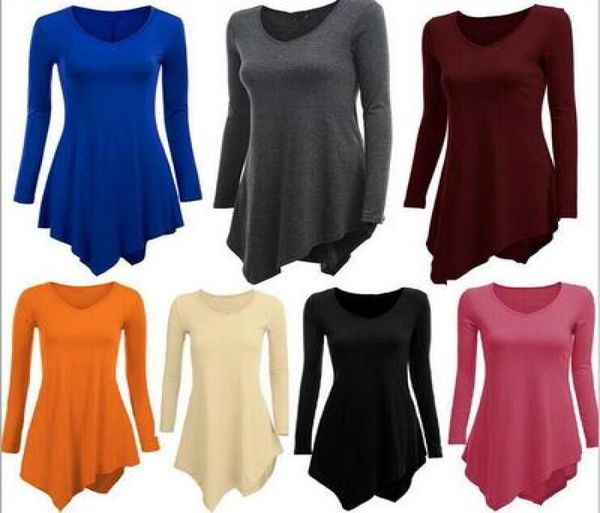Neueste Frauenkleidung Baumwollkleid 2016 Frauen039s Plus Size Langarm Tunika Top v Hals Lose unregelmäßige T -Shirt -Kleider SXX7489534
