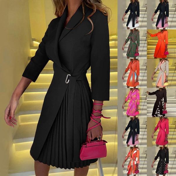 Повседневные платья осенние элегантное лоскутное дизайн постепенное офисное платье Женское модное ремешок v-образе