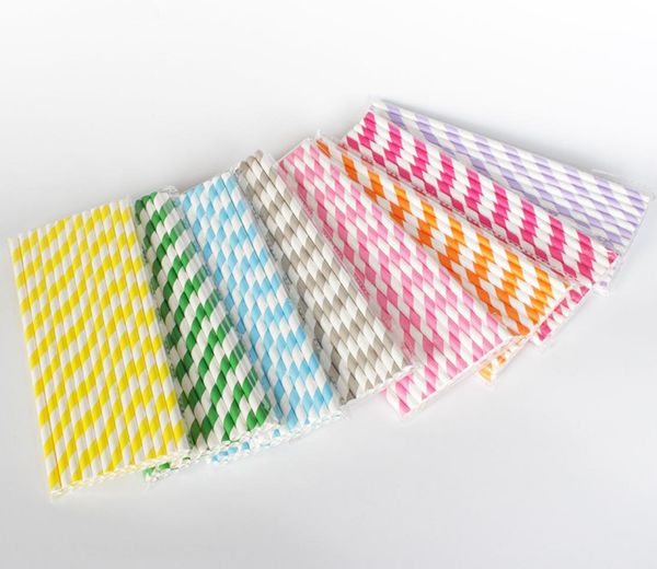 Straw di carta biodegradabile da 25 pcs diversi colori di carta arcobaleno a strisce che bevono cannucce di carta sfusa per succhi di succhi di bevande colorate2257574