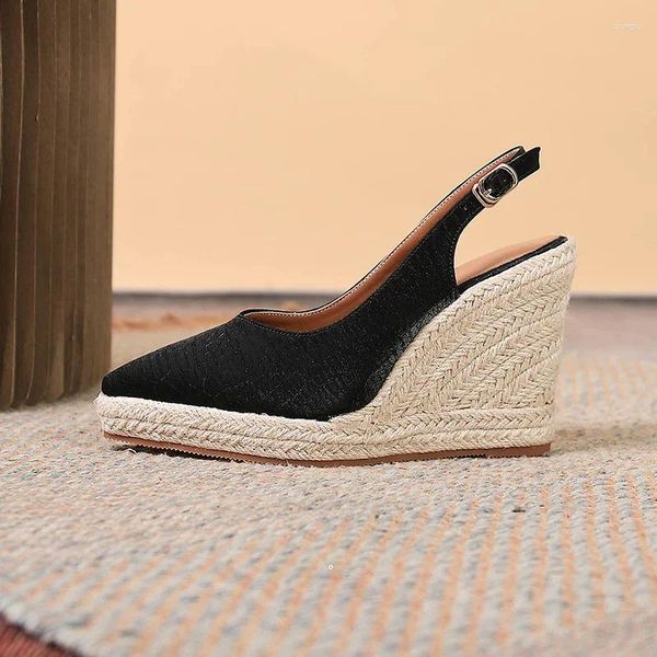 Sandalet Lihuamao Espadrilles Topuk Kama Kadın Slingback Ayakkabı Pompaları CSAUAL BOHEMIA BEACH STYLE