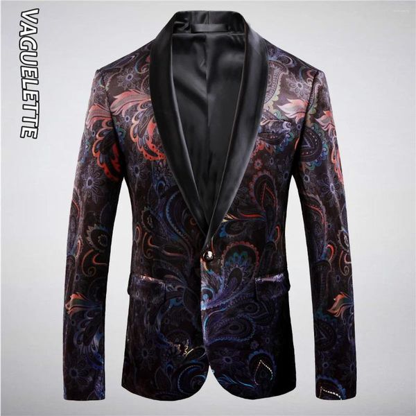 Erkekler Vaguelette Floral Paisley Desen Blazer Erkekler Düğün Partisi Ceket Tek Düğmesi Velvet Blazers Bow Tie ile