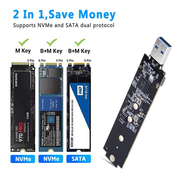 Корпус M.2 SSD SATA/NVME TO USB 3.1 Адаптер B+M Ключ/M Ключ M2 до USB 3.1 SSD ROSER SOAD 10 Гбит/с USB3.1 Gen 2 NVME PCIE до USB3.1