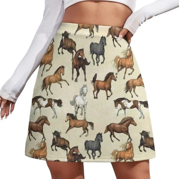 SAINS POR SULSET Horse Salia Senhoras Cool Animal Animal Elegante Mini Moda coreana da moda coreana de alta cintura alta 3xl 4xl