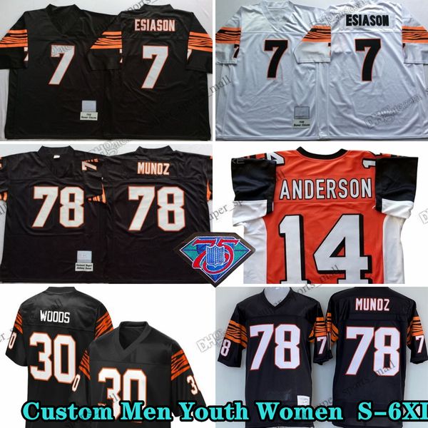 Custom 75. Vintage 78 Anthony Munoz 1981 Fußballtrikots 14 Ken Anderson 13 Ken Riley 7 Boomer Essison 85 Isaac Curtis 9 Carson Palmer 54 Bob Johnson 18 A.J.Grün