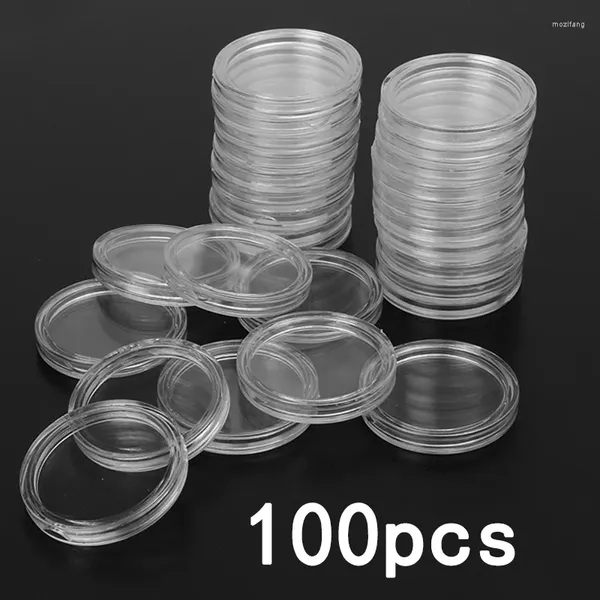 Bolsas de armazenamento 100pcs 26mm Cascas de contêineres de suporte de moeda de plástico transparentes para casa para casa em estoque leve e pequeno