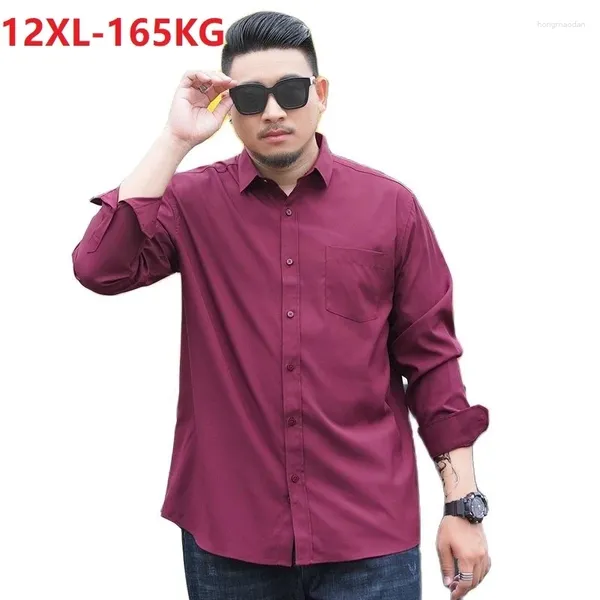 Camisas casuais masculinas outono primavera 10xl 12xl 11xl tamanho grande homem camisa de manga longa azul roxo da empresa