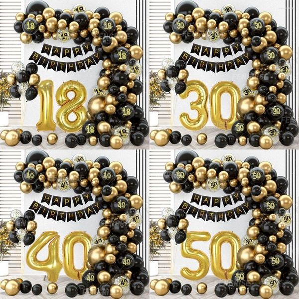 Parti Dekorasyonu Siyah Altın Balon Çelenk Kemer Kiti Mutlu 18 30 40 50 Yıllık Doğum Günü Dekor Yetişkin Yıldönümü Konfeti lateks