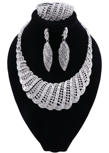 Novo conjunto de jóias para mulheres de casamento nigeriano Conjunto de jóias de declaração inteira Jóias de jóias de prata Dubai set5772024