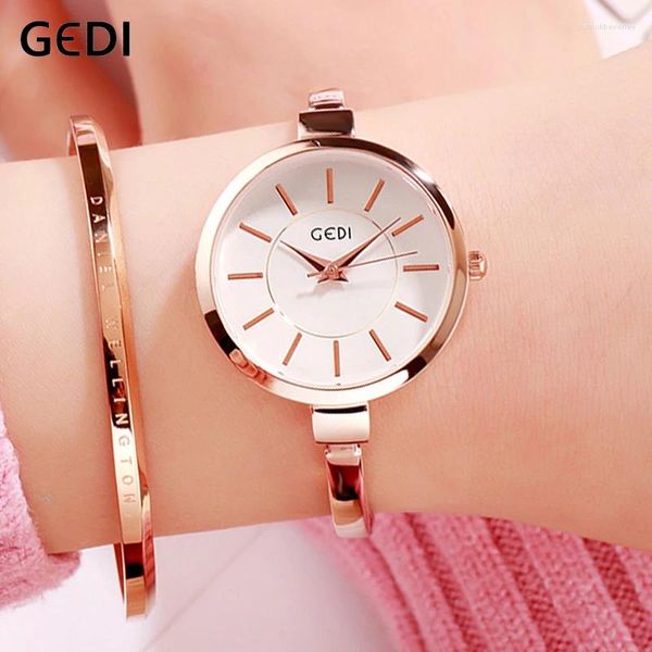 Нарученные часы GEDI Simple Gold Watches для женщин Big Dial Fashion Clock Женские наручные часы Top Women Watch Water Resistant