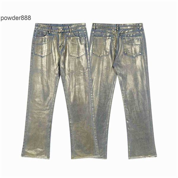 2024 Sommer New Laser Blue Gold Hosen Trendy Marke kleine und beliebte lässige Micro -Elastizität Jeans für Männer Frauen