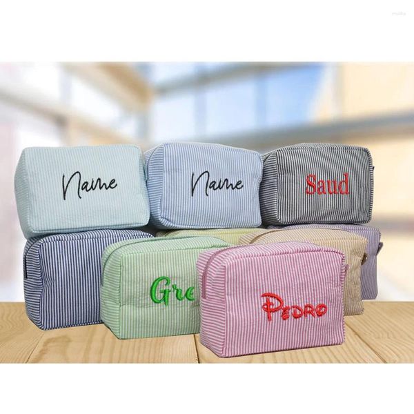 Bolsas de cosméticos Monograma Nome bordado Bolsa de maquiagem personalizada Caso de maquiagem Bridesmaid Birthday Birthday Graduação Viagem de viagens de viagem