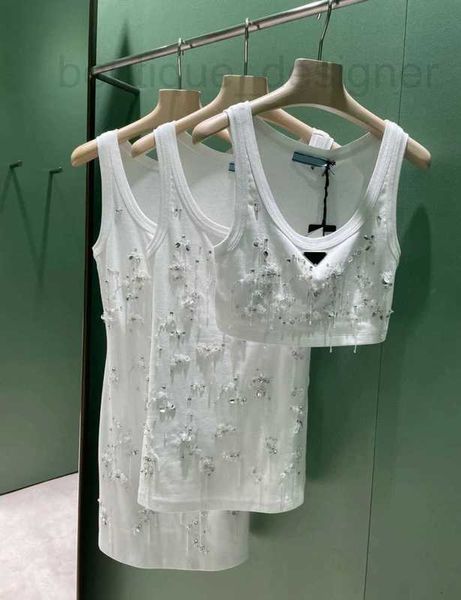 Frauen Tanks Camis Designer 2024 Paillette White Modemarke U-Neck ärmellose Solid Crop Casual Lady Tanktops Ujeq