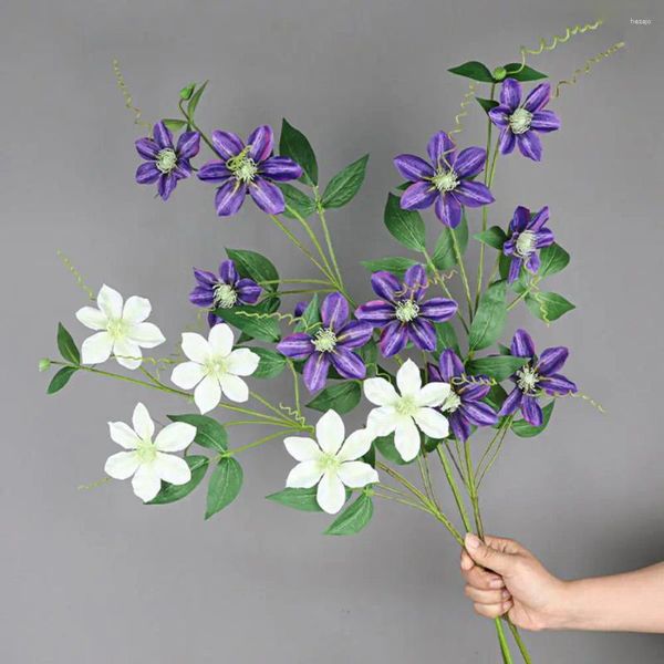 Flores decorativas falsas decoração floral de seda Flor de casamento realista de 5 cabeças clematis simulação falsa para casa