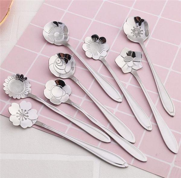 Colher de flor Fancy Flowless Stonless Silver Spoon Shiny Metal Coffee Start Spoon 7 Designs disponíveis2779407