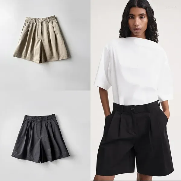 Frauenhose 2024 Sommer kurzer Anzug Twill Baumwolle Falten Shorts lässig