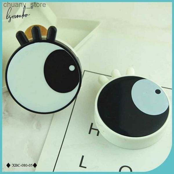 Case di occhiali da sole Nuovo design adorabile occhio bianco nero round con cassa lente a contatto a specchio per lenti per lenti del kit Box contenitore Y240416