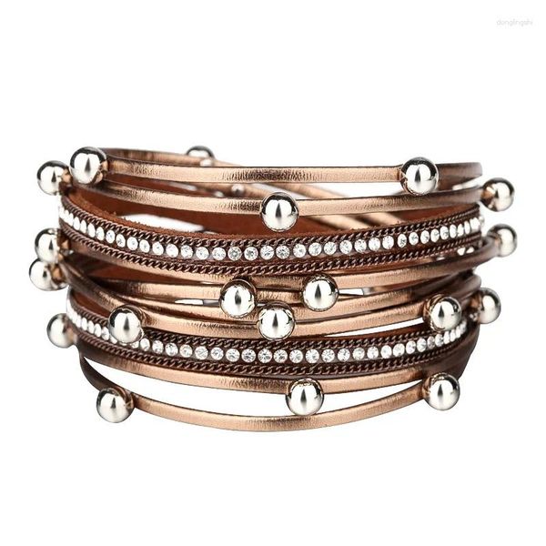 Braccialetti di fascino Zg per donne Multiyer Pearl PE Leather Diamond Magnetic Fibbia Braggletta femmina