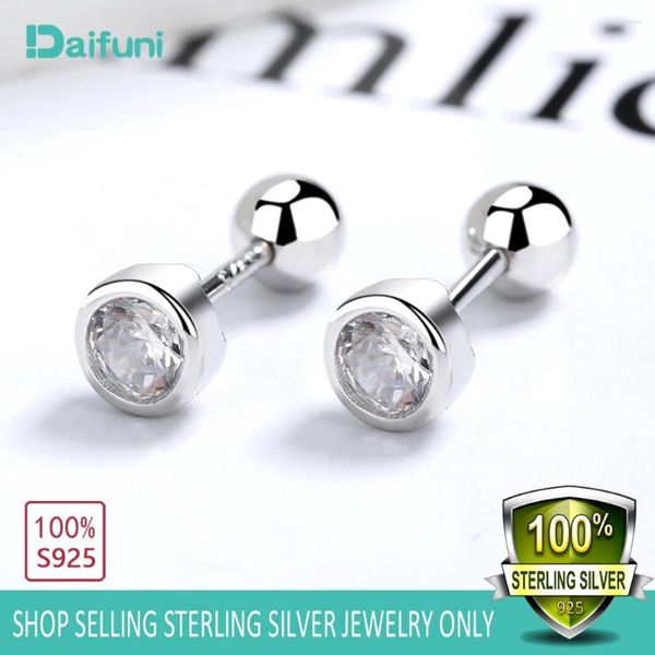 Orecchini per borchie Daifuni Real 925 Sterling Silver Fashion Round 4/5/6mm CZ per perle vite per le donne Festa Feeding Regalo per gioielli