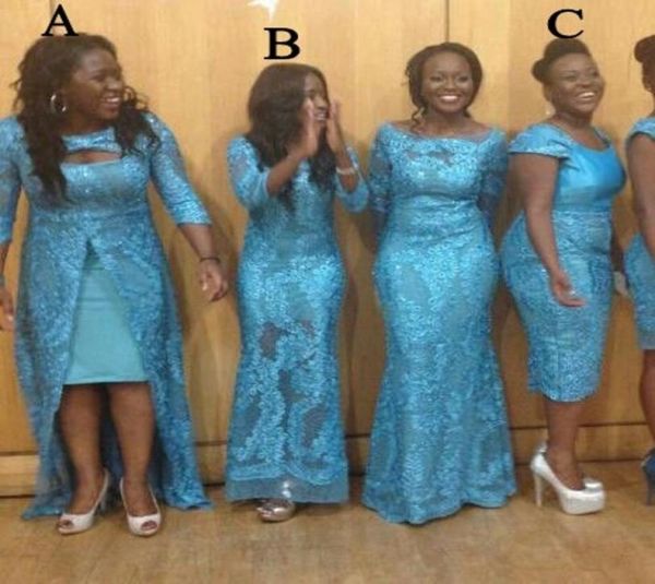 Vestidos de dama de honra de renda azul -céu Design 3 estilos da África do Sul Dama de honra Vestidos formais Mermaid Vestios Convertible Party Even8186730