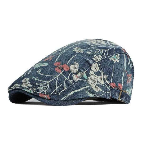 8zf9 boinas ldslyjr Four Seasons Cotton Flower Print Newsboy Caps Cap plana Cap Women Painter Beret Hats 16 D240418