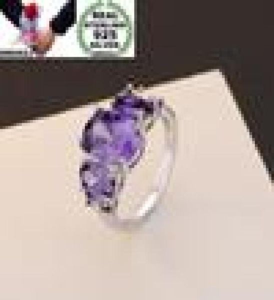 Omhxzj Ganze europäische Drei -Steinringe Fashion Woman Man Party Hochzeitsgeschenk Silber Purple Amethyst 925 Sterling Silber Ring R1502638