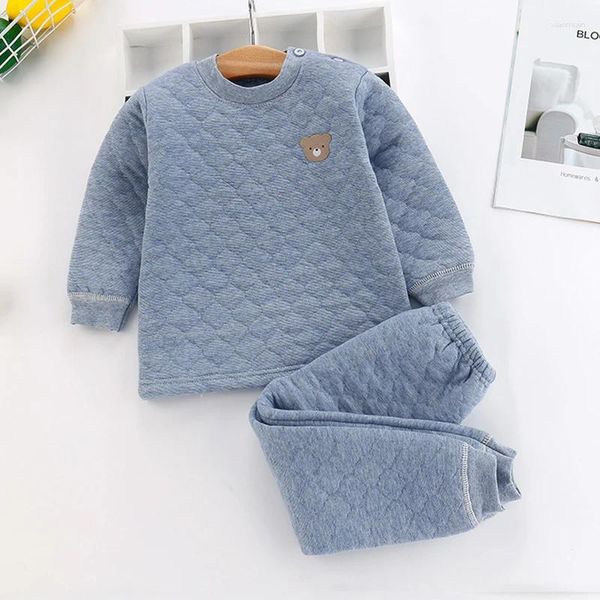 Kleidungssets Winterkinder Pyjama für Baby Kinder thermische Unterwäsche Kleidung Anzug Drei Schichten Dicke Baumwolle Kleinkind Jungen Mädchen Nachtwäsche