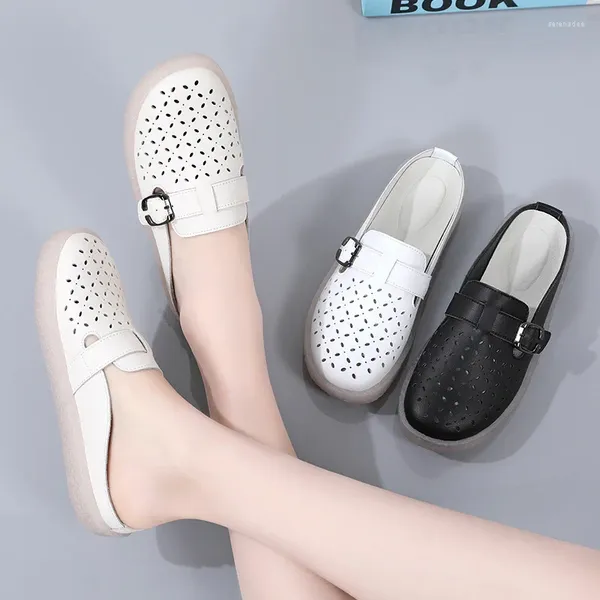 Sandallar Kadınlar Yarım Terlik Giymek Başın Dışında Yaz Slip-On Tembel Elastik Yumuşak Sole Sıradan Küçük Beyaz Ayakkabı P539
