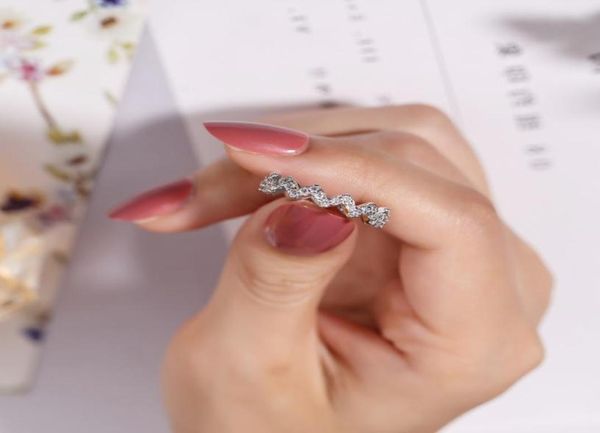 Semplice 4 colori wavy line women 925 argento cz pietre di fidanzamento anelli da sposa set di moda famoso marca ad anello sottile giogge