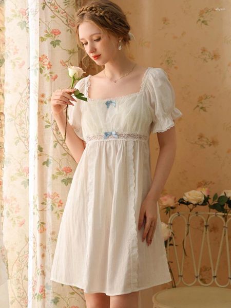Frauen Nachtwäsche Frauen Vintage Prinzessin Pyjama Night ihn Sommer kurzärmelige Spitze süßes Mädchen reines französisches viktorianische Nachtwäsche aus Baumwolle
