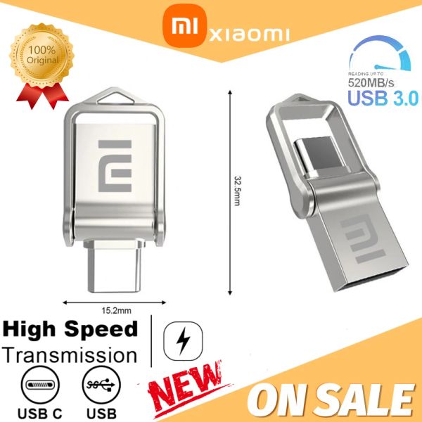 Adaptador Top 2023 Xiaomi Metal U Disco TypeC 512G 256G Impermeável USB 3.0 1TB 2T Memória Phone Computador Transmissão mútua portátil