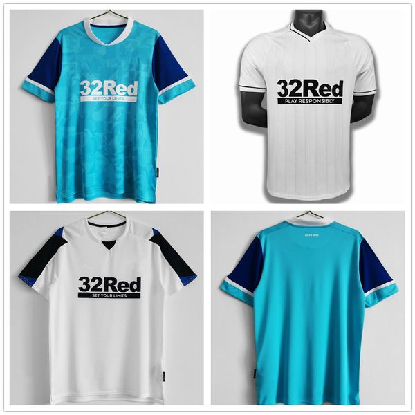 20 21 Derby County F.C Futbol Forması Vintage Özelleştirilmiş Gömlek 21 22 Derby County Ev Beyaz Uzak Mavi Özelleştirilmiş Retro Jersey